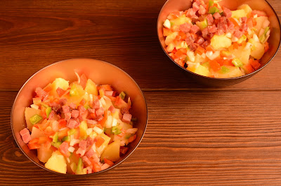 Ensalada de patatas con vinagreta y jamón