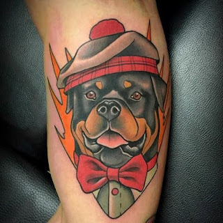  Cool Rottweiler with a hat Tattoo