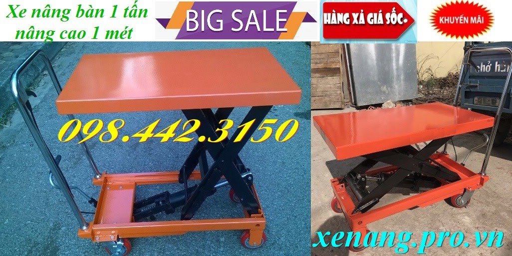 Xe nâng bàn 1 tấn cao 1 mét
