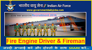 Indian Air Force Jobs 2016 for 53 Fire Engine Driver & Fireman Posts