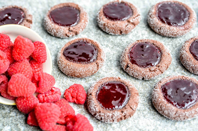 Chocolate Raspberry Thumbprint Cookies