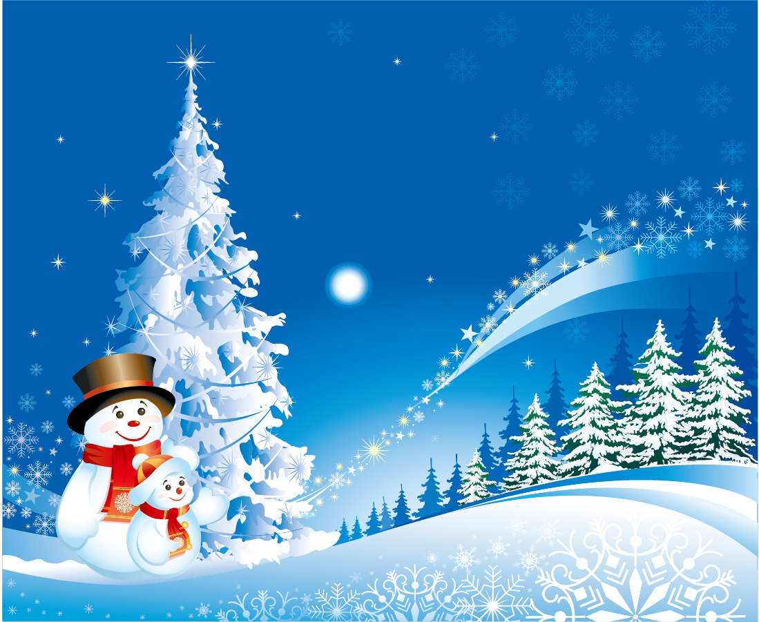 Free Vector がらくた素材庫: 雪降るクリスマスの風景 cartoon christmas 