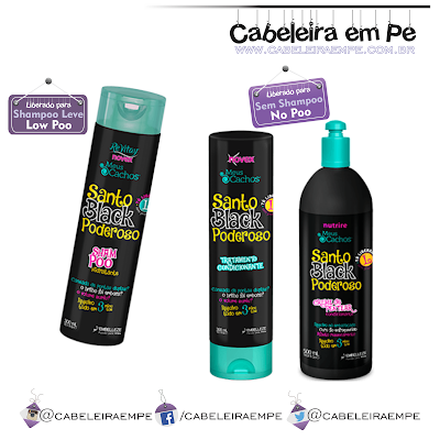 Linha de Cuidados Diários Santo Black Poderoso Novex Embelleze - Shampoo (Low Poo, Condicionador (No Poo) e Creme para Pentear (No Poo)
