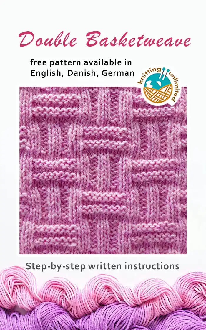 Double Basketweave stitch is offered in three languages - English, Danish, and German - and all versions are available for free.