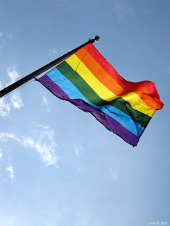 feast festival rainbow flag at the town hall