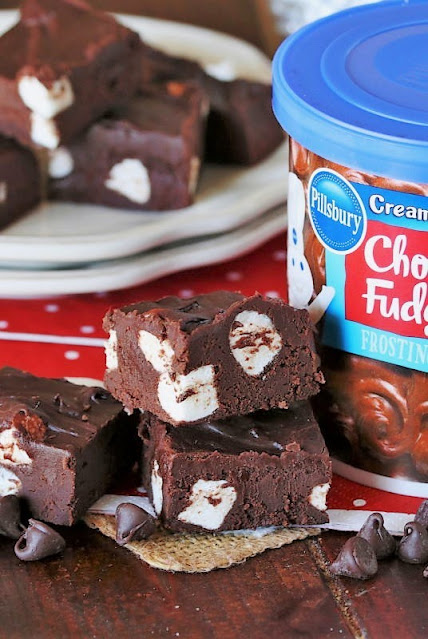 Stack of 3-Ingredient Microwave Chocolate Fudge Made with Canned Frosting Image