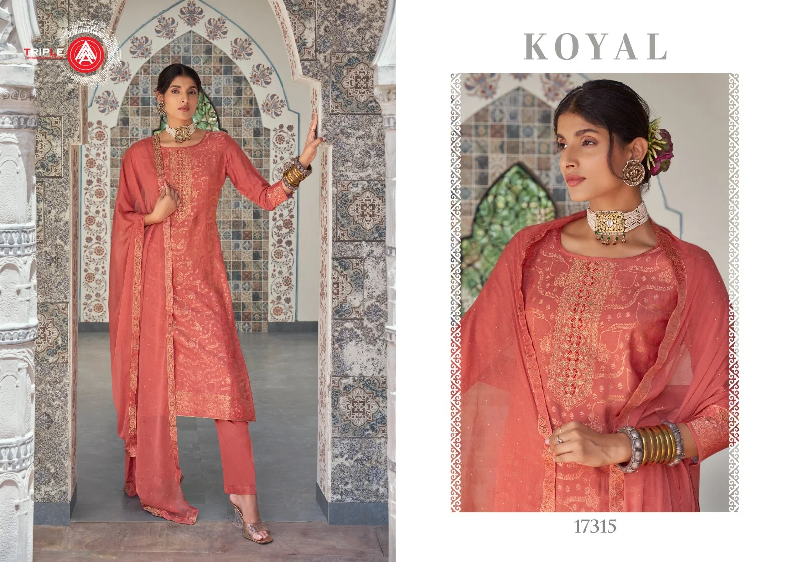 Koyal Triple Aaa Muslin Jacquard Diamond Work Pant Style Suits