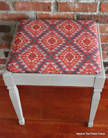 piano stool, fusion mineral paint, waverly fabric, http://bec4-beyondthepicketfence.blogspot.com/2016/03/paint-makeover.html