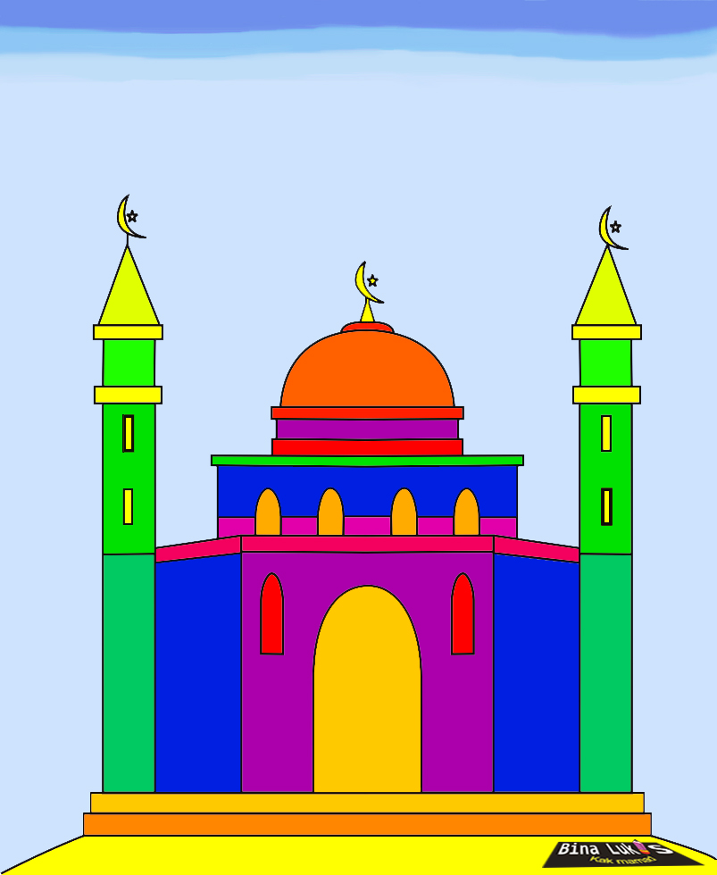 Contoh Gambar  Mewarnai Gambar  Animasi  Masjid  KataUcap