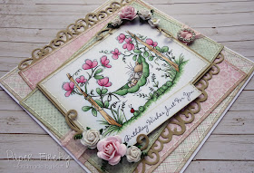 Girly pink card using Sweet peas image from LOTV