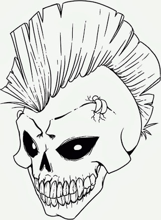 Skull Mohican's tattoo stencil