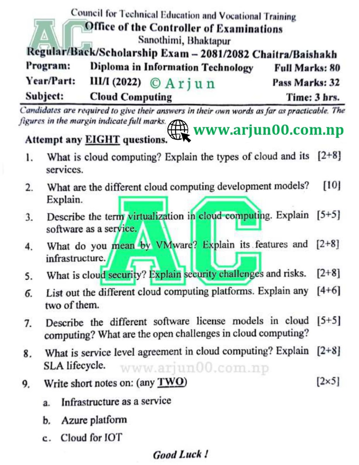 Cloud Computing :- 2082 to 2079 Question Paper of Fifth Semester, Diploma in Information Technology Engineering IT ,CTEVT, Diploma, arjun00 , Cloud Computing Question Bank, Cloud Computing 2081 , 2080 , 2079 All Question Paper , arjun00 , Cloud Computing Question paper of CTEVT, Cloud Computing 2082 Question Paper