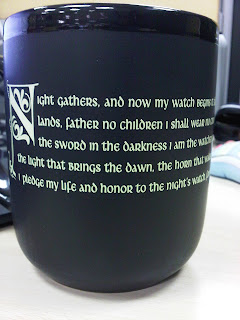 game of thrones, a song of ice and fire, night's watch mug