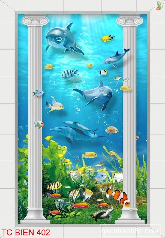Tranh cảnh biển khổ dọc gạch 3d