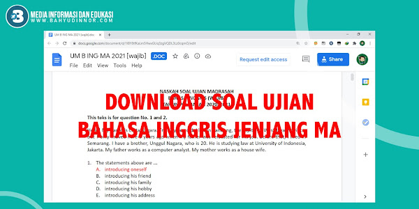 Download Soal Um Bahasa Inggris Jenjang Ma Tahun 2021