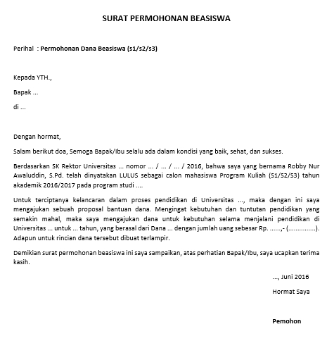 Contoh Surat Permohonan Beasiswa Pendidikan s1, s2, s3 