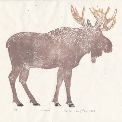 Moose linocut by Ele Willoughby