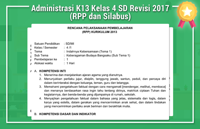 Administrasi K13 Kelas 4 SD Revisi 2017 2018 (RPP dan Silabus)