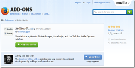 SettingSanity Firefox Add-On