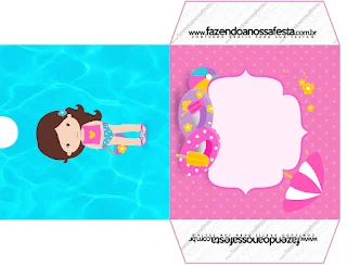 Funda para CD's para imprimir gratis de Fiesta en la Piscina para Niña Morena.