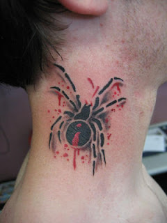 Spider Tattoo with Blood stains on Neck area