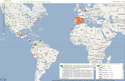 Mapa de los últimos 100 accesos, por su origen geográfico, a nivel mundial