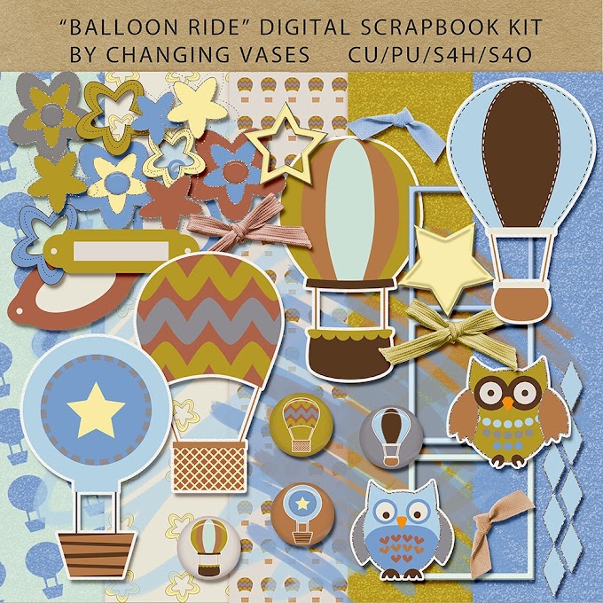 Balloon Ride - Digital Scrapbook Kit with Free Journal Cards 