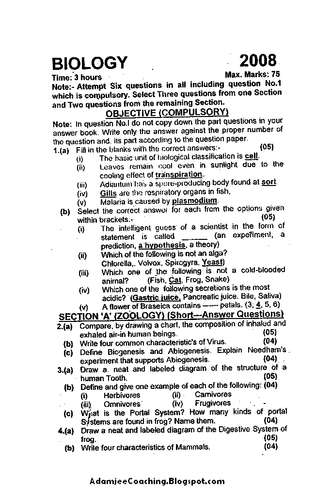 Biology Past Year Paper 2008