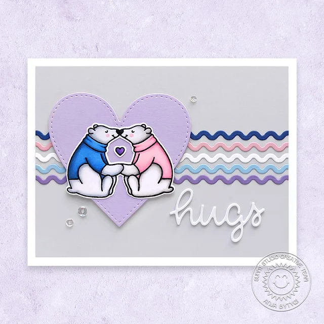 Sunny Studio Stamps: Icing Border Dies Bear Hugs Stitched Hearts Everyday Card by Anja Bytyqi