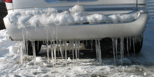 These icicles were firmly attached to both van and ground