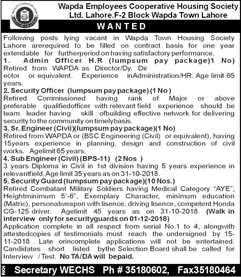 Jobs Postings in WAPDA Employees Cooperative Housing Society Limited 08 November 2018