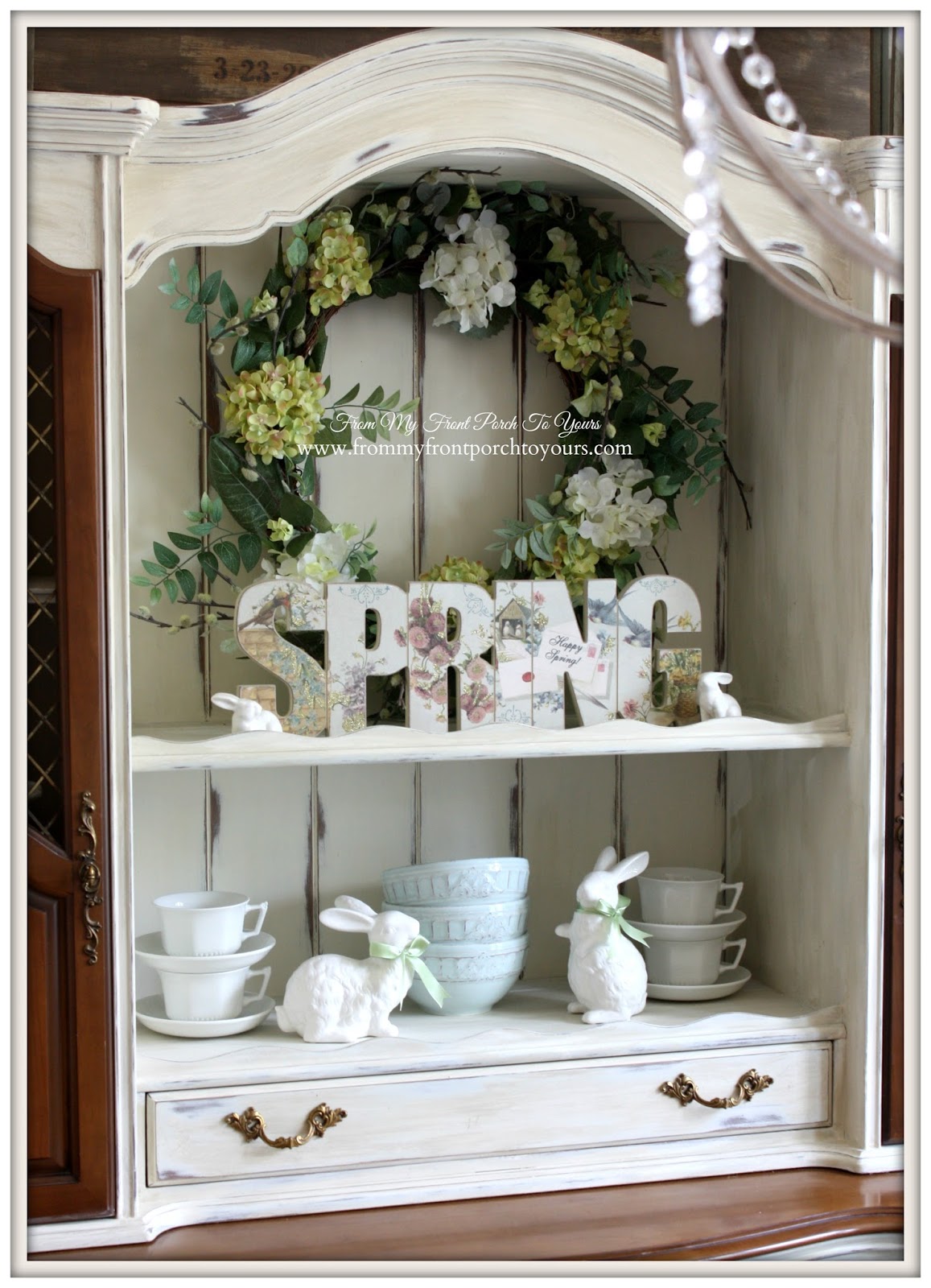 Easter Decor-French Farmhouse Easter Dining Room-French Country Hutch- From My Front Porch To Yours