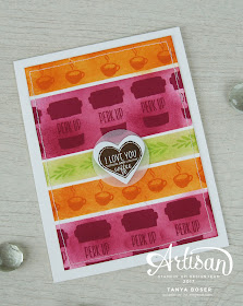 Sponging and masking are used with the Merry Cafe' stamp set from Stampin' Up to create this fun card! Tanya Boser for the Stamp Review Crew