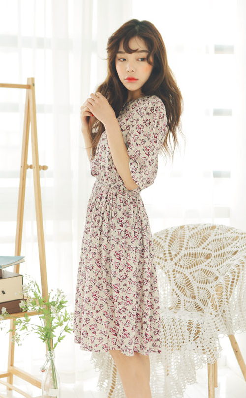 Vintage Floral Print Long Dress