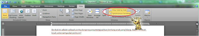 Tombol View Side by Side dan Synchronous Scrolling