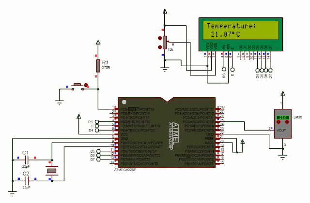 schematic diagram temperature sensor ATmega328p with interrupt