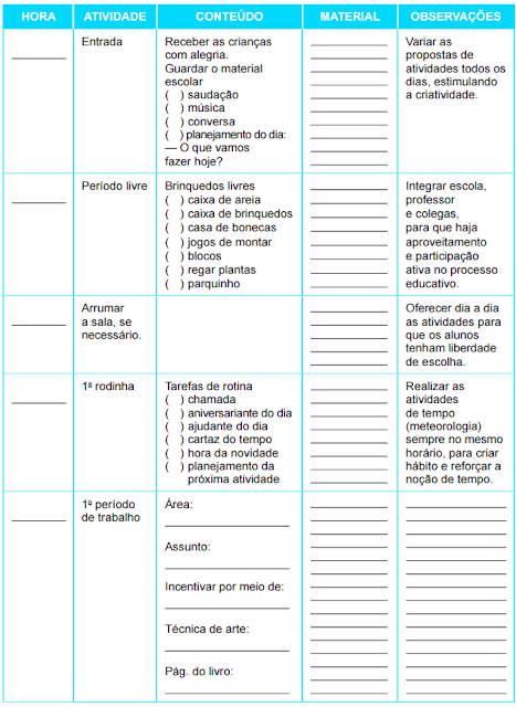 Sugestão de plano diário pronto para imprimir