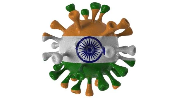 Ilustração - vírus covid-19 com bandeira da Índia