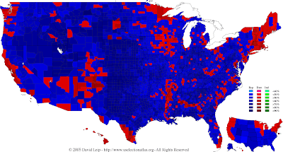 U.S. Political Party Preference Map by County, 2005, Source: US Election Atlas