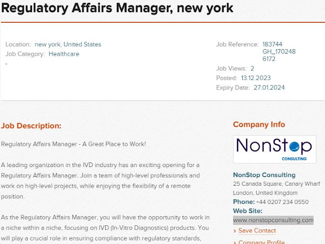 Regulatory Affairs Manager job New York United States