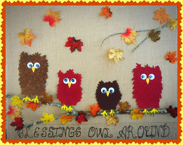 alt="Fabric Owl &  Burlap Fall Decor Tutorial Thanksgiving Wall Art"