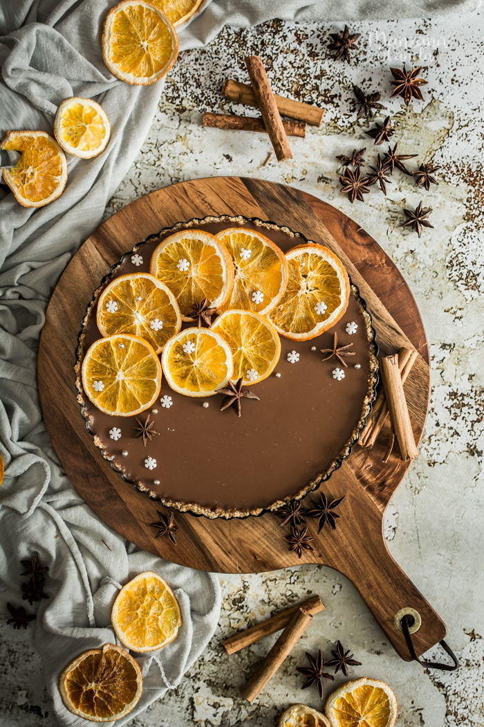 Tarta de naranja especiada y chocolate. Receta de Navidad sin horno