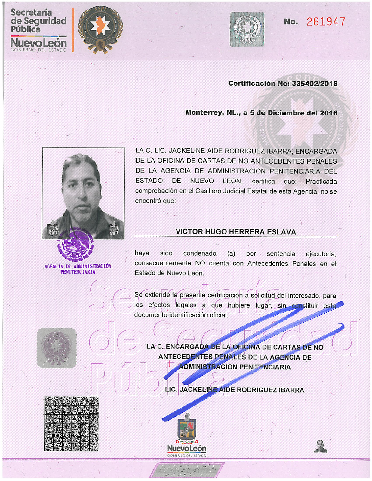 OPERADOR DE RETROEXCAVADORA Carta de no antecedentes penales