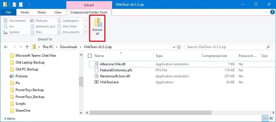 extract vivetool windows 10