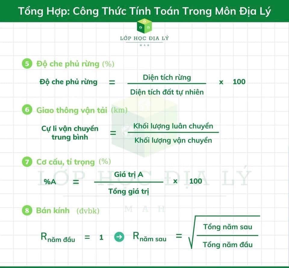 Công thức tính toán trong địa lý