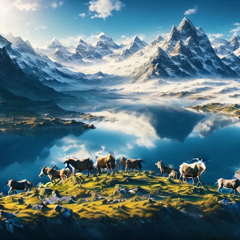 Ai Art A Herd of Goats at a Valley generated by PQCblog via Leonardo.ai