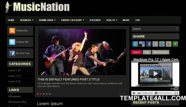 Black Gray Music Blogger Template