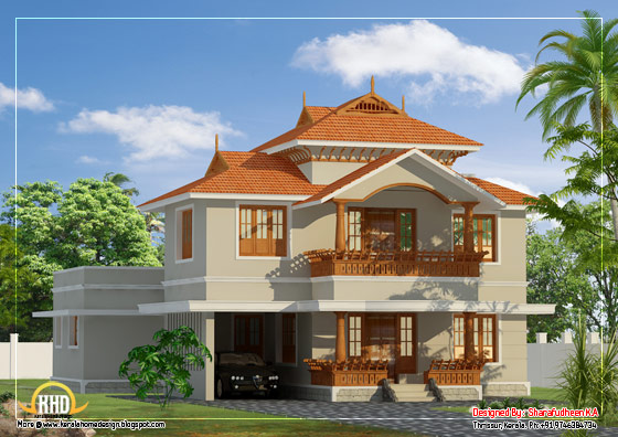 Beautiful Kerala Style Duplex Home Design - 2633 Sq. Ft. (245 Sq. Ft.) (293 Square Yards) - March 2012