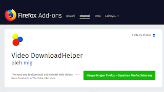 Download video YouTube menggunakan Firefox Add-on DownloadHelper