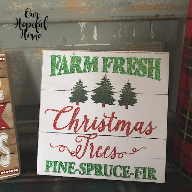 wooden Christmas sign faux shiplap pine trees